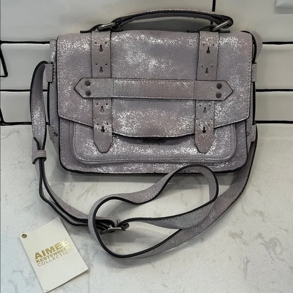 Aimee Kestenberg Leather Flap Crossbody City Gypsy Lavender Denim NWT